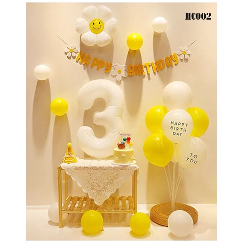 Trang Trí Sinh Nhật - Set Bong Bóng Hoa Cúc Vàng - Dây chữ HPBD Hoa Cúc