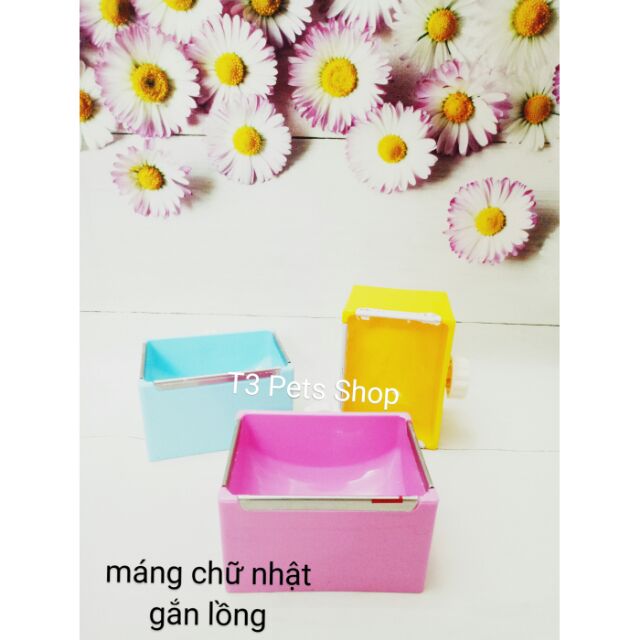 chén chữ nhật gắn lồng dành cho thỏ, bọ, chó, mèo