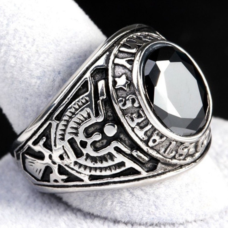 Nhẫn đá quý đại bàng bằng thép không gỉ cổ điển cho nam