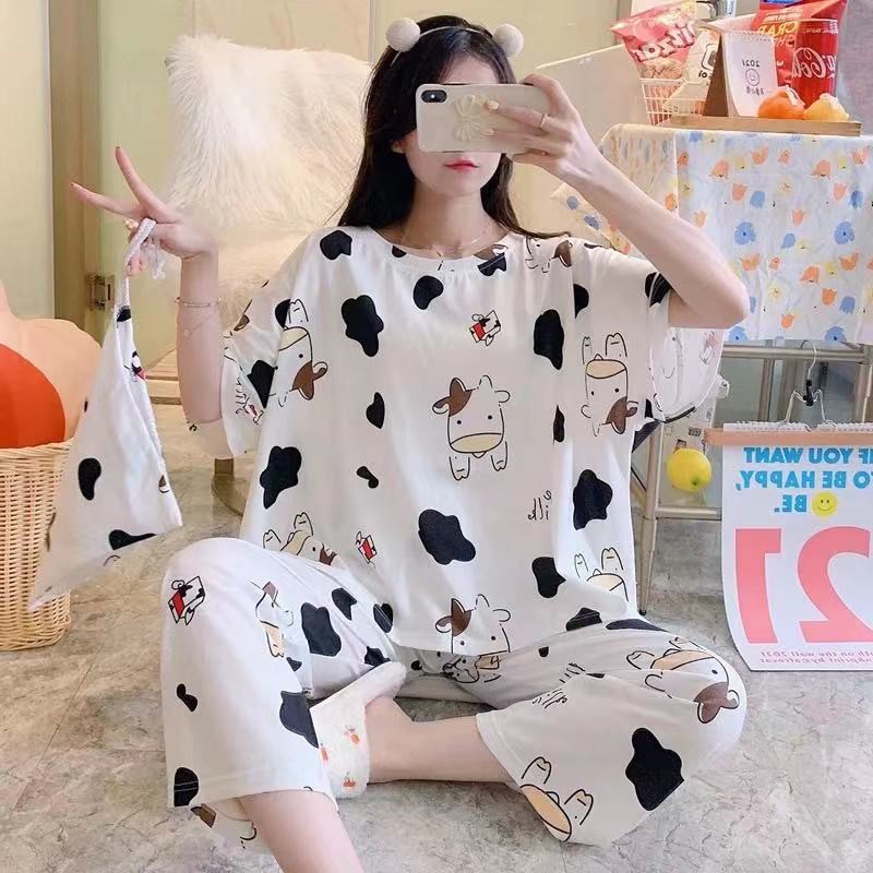 [Mã FAMARAL2 giảm 10K đơn 50K] Bộ ngủ pijama tay ngắn quần dài chất thun cotton hoạt hình đáng yêu TN77