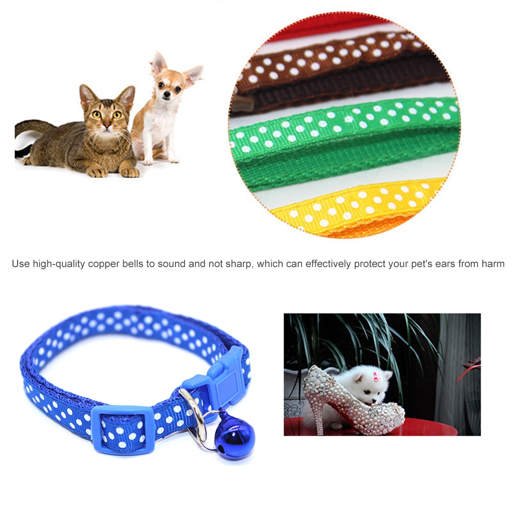 [double]Small Pet Nylon Patch Copper Bell Collar Adjustable Colorful Choker Dot Pattern Pet Necklace