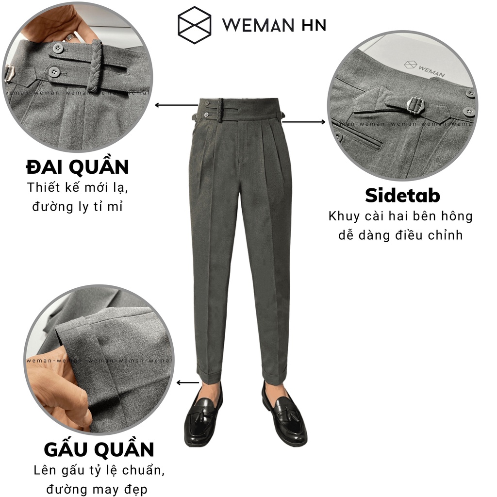 Quần Tây Nam Cạp Cao Sidetab WEMAN, Thiết Kế Độc Quyền, Chất Liệu Cao Cấp Co Dãn Tốt, Dáng Slimfit-WMQ2102