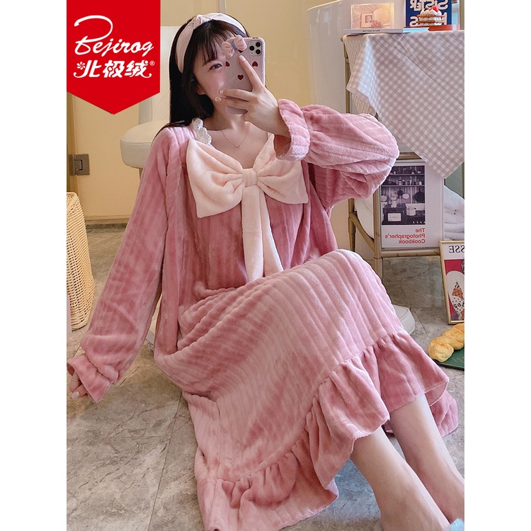 Đầm Ngủ Flannel Dày Dặn Dáng Dài Thời Trang Thu Đông Cho Nữ | BigBuy360 - bigbuy360.vn