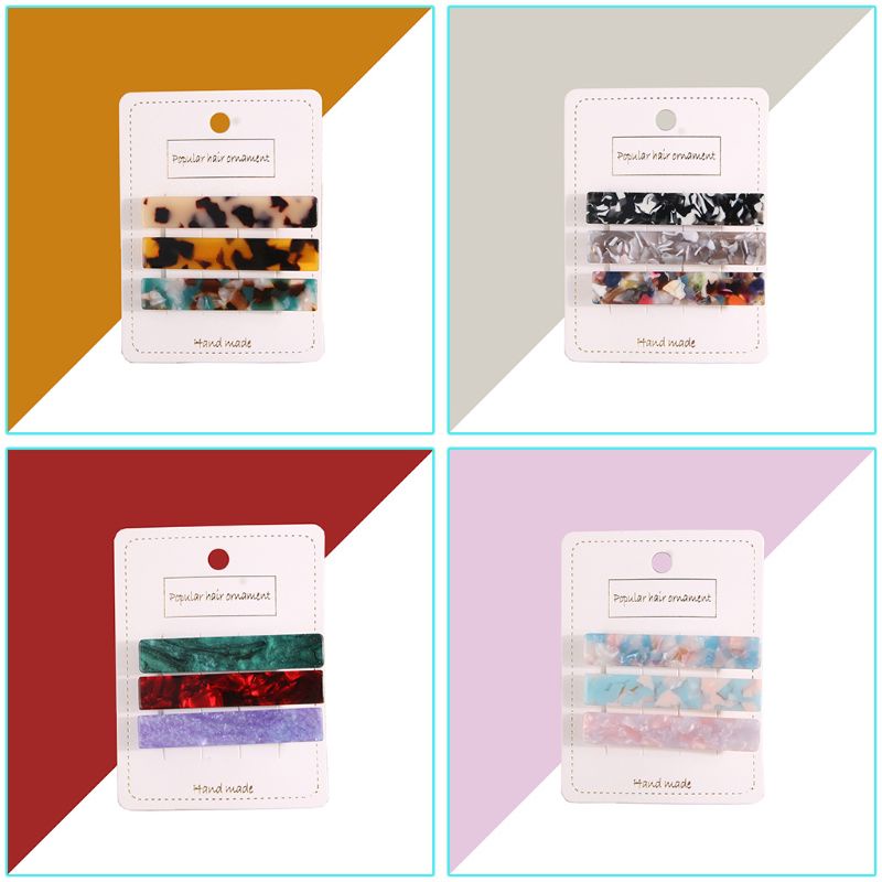 Set 3 Kẹp Mỏ Vịt Hình Chữ Nhật Bằng Acrylic Họa Tiết Vân Đá Cẩm Thạch Nhiều Màu Kiểu Vintage Cho Nữ