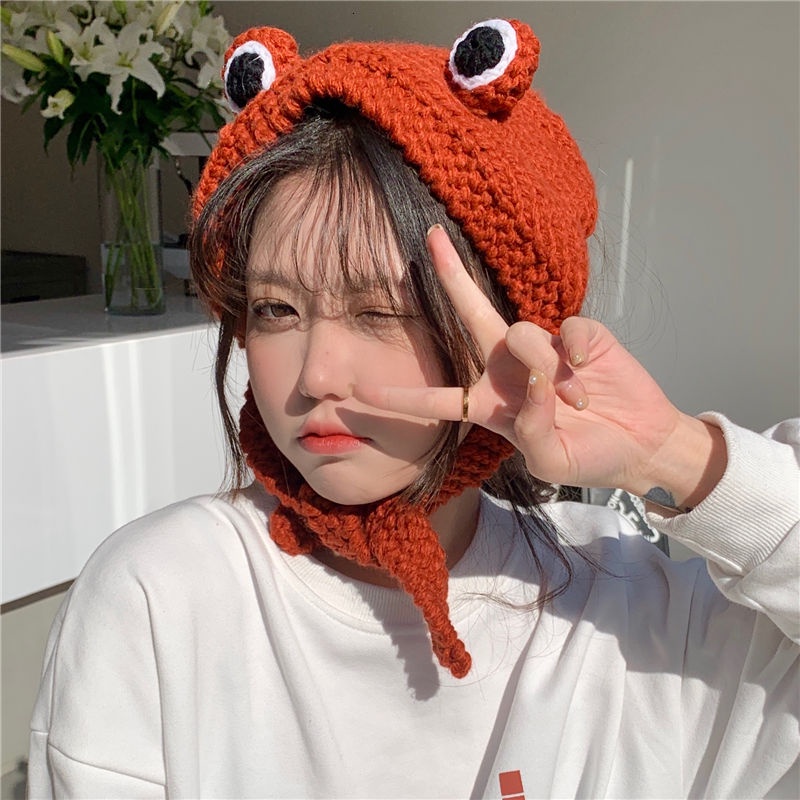 Nón len giữ ấm tai hình chú ếch dễ thương phong cách Hàn Quốc thời trang thu đông cho nữ