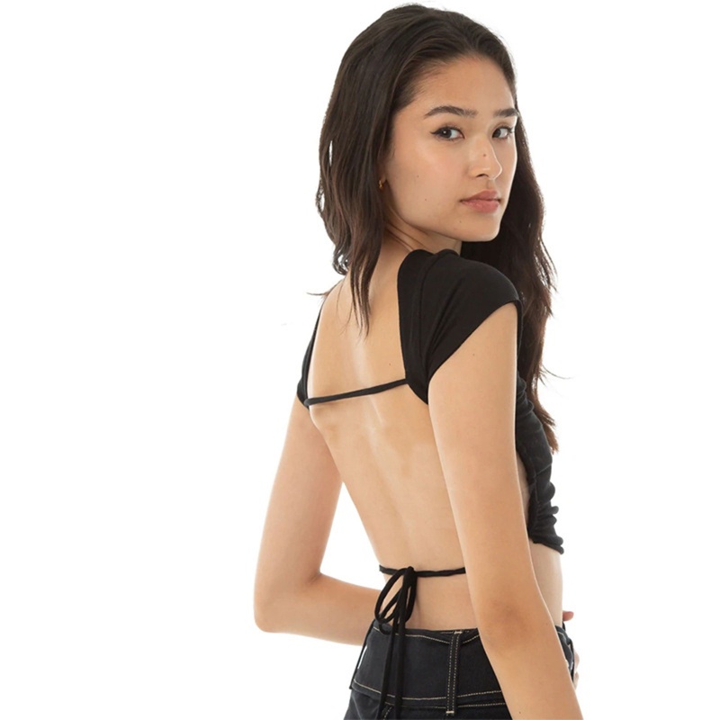 Áo Thun Crop Top Tay Ngắn Cổ Tròn Hở Lưng Màu Sắc Thời Trang Mùa Hè Quyến Rũ Cho Nữ