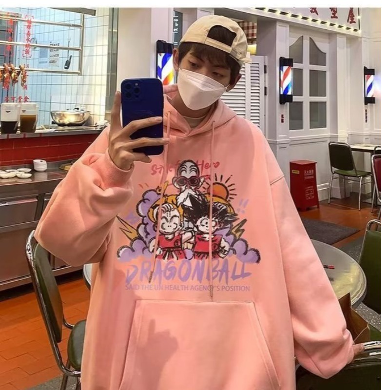 Áo Khoác Hoodie Cotton Dày Dáng Rộng In Họa Tiết Hoạt Hình Dragon Ball Thời Trang Cho Nam Cỡ M-3XL