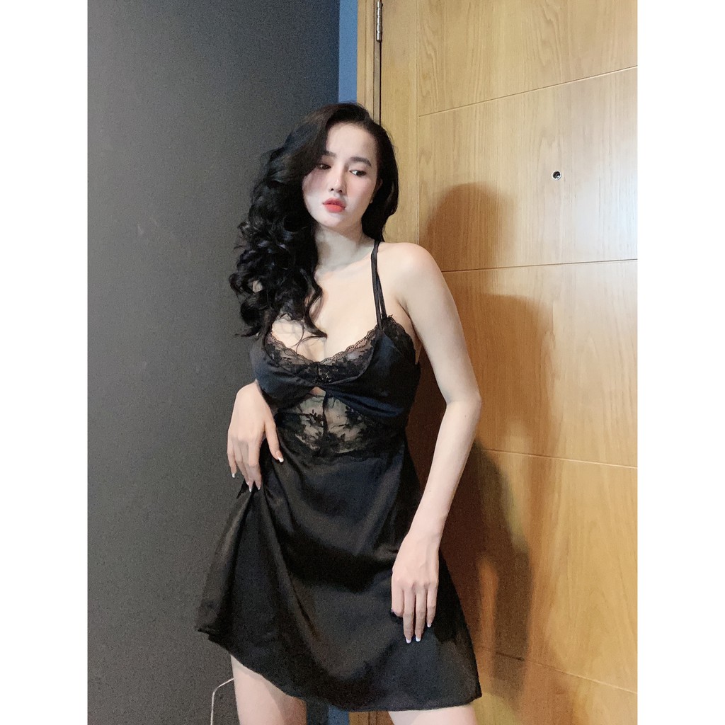 Đầm ngủ nữ quyến rũ gợi cảm phối ren sexy satin cao cấp mềm mịn thoáng mát AN24 - D'Lavia | BigBuy360 - bigbuy360.vn