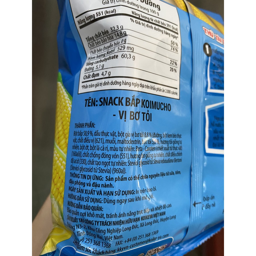 Bánh Snack bắp Koimucho - vị bơ tỏi 36g