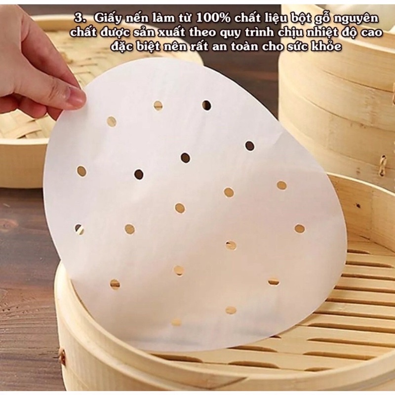 Sỉ 10k -Combo 100 tờ giấy nến tròn đục lỗ dùng cho nồi hấp, nồi chiên không dầu