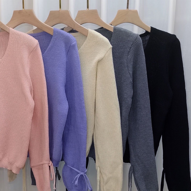 Áo Nữ Dệt Kim Tay Dài Cổ Chữ V Thời Trang Cá Tính