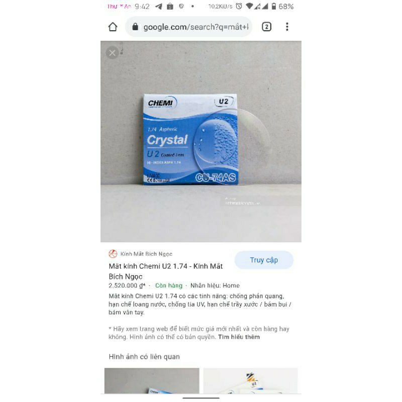 TRÒNG KÍNH HÀN QUỐC CHEMI1.74 U2 COATED siêu mỏng