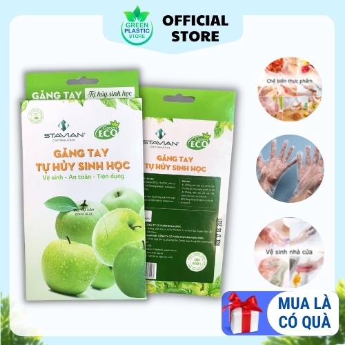 Găng tay Ni Lông tự hủy sinh học dùng một lần Green Eco, tiêu chuẩn ISO 9001, chứng nhận Bộ Tài Nguyên và Môi Trường
