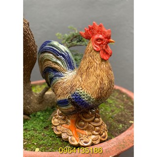 Tượng tiểu cảnh gà trống tài lộc h40cm gốm sứ Bát Tràng