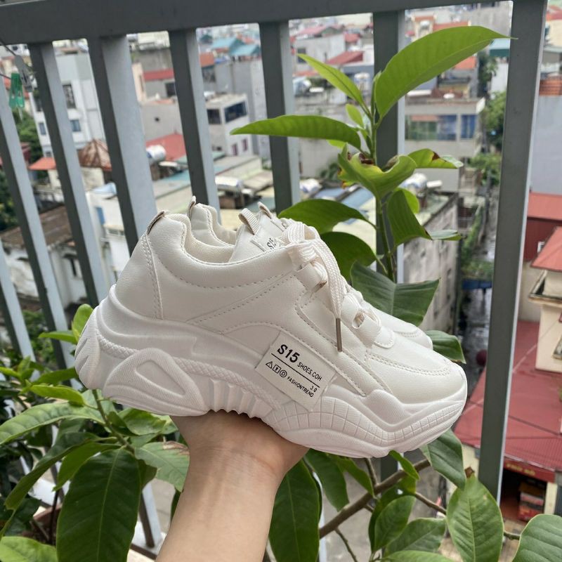 HÀNG MỚI VỀ_ Giày Thể Thao Đế Cao tem s15/ tem chữ Da đẹp Nữ Trắng