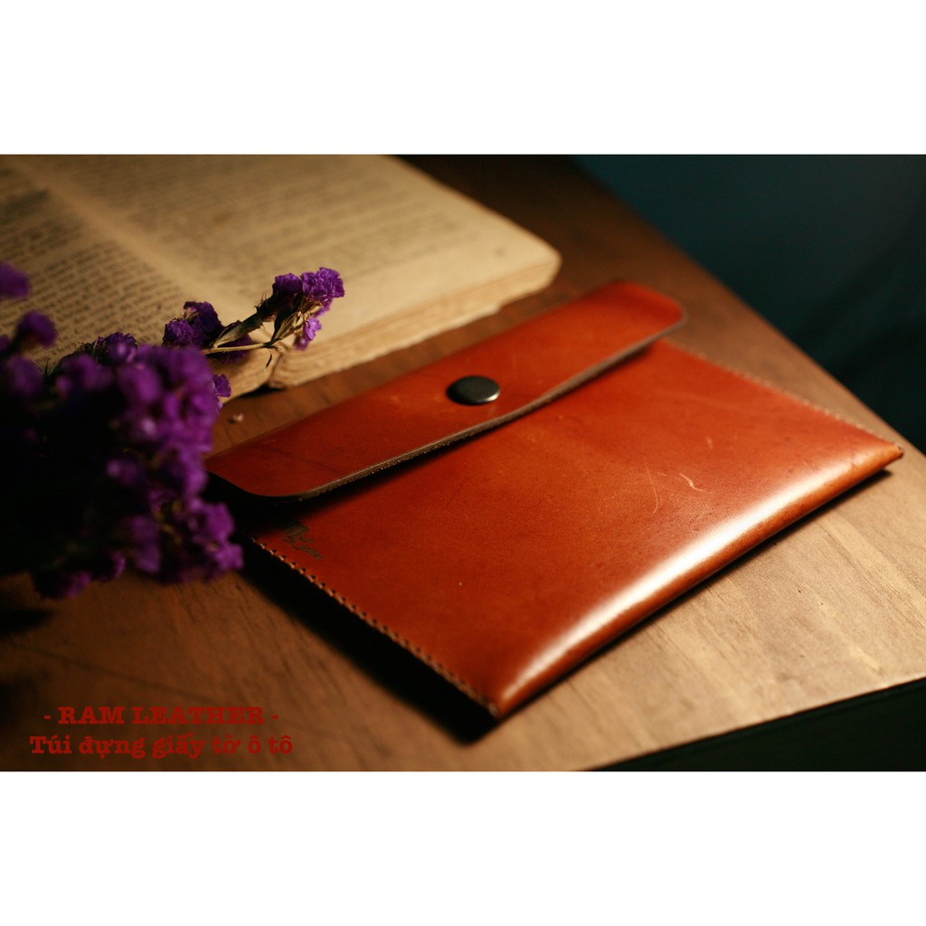 Túi Đựng Giấy Tờ Ô Tô Da Bò Nâu Sáng RAM Leather
