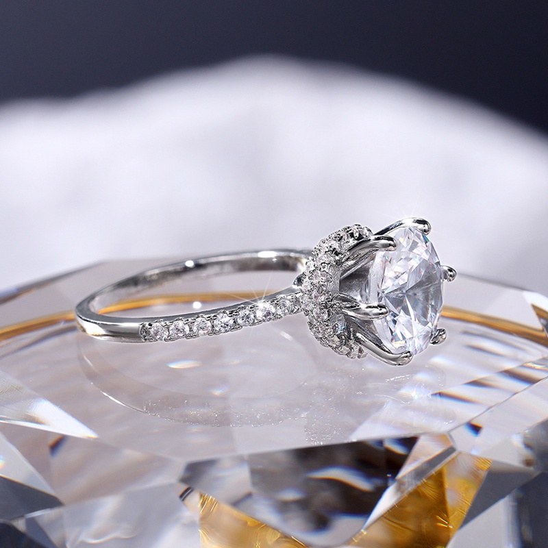 Nhẫn trong suốt đính đá zirconia 2022 cổ điển 6 prong sang trọng cho nữ