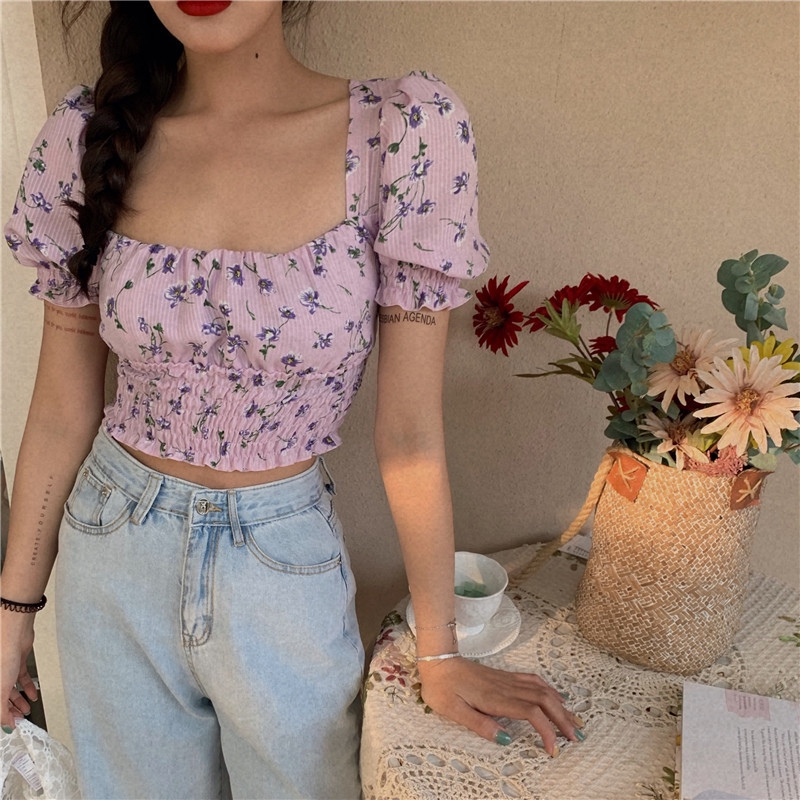 Áo Sơ Mi Chiffon Tay Lửng Cổ Vuông In Họa Tiết Hoa Phong Cách Hàn Quốc Thời Trang Cho Nữ | BigBuy360 - bigbuy360.vn