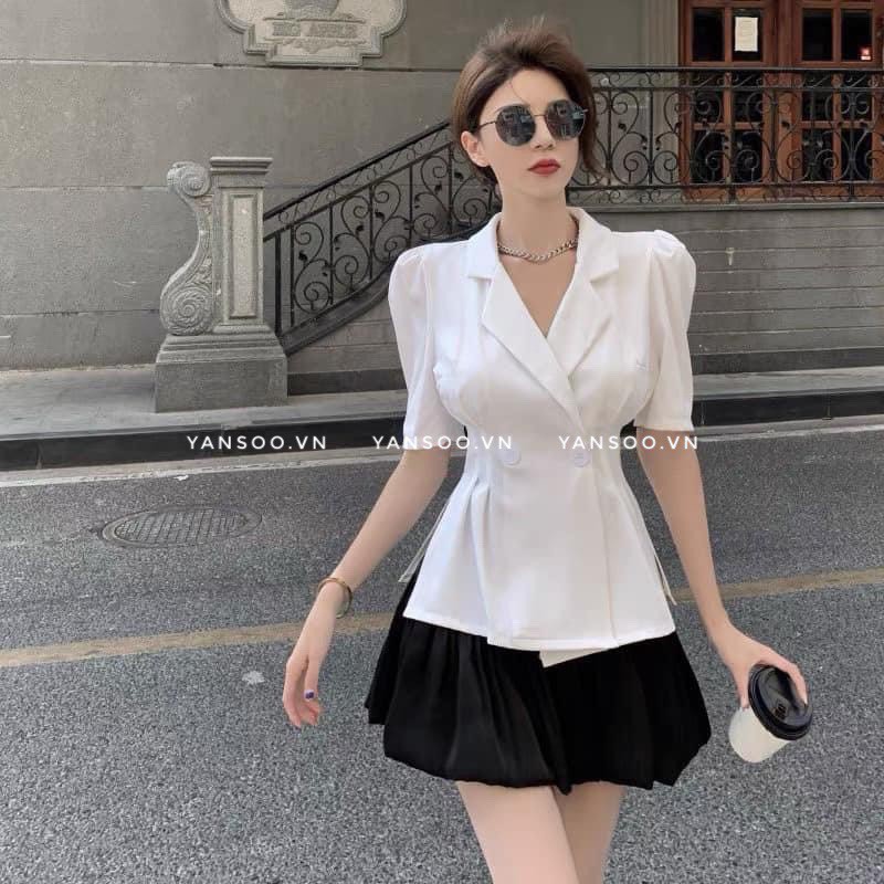 Sét vest nữ áo balzer mic quần sóc giả váy xếp ly có quần nót chất đẹp YANSOO