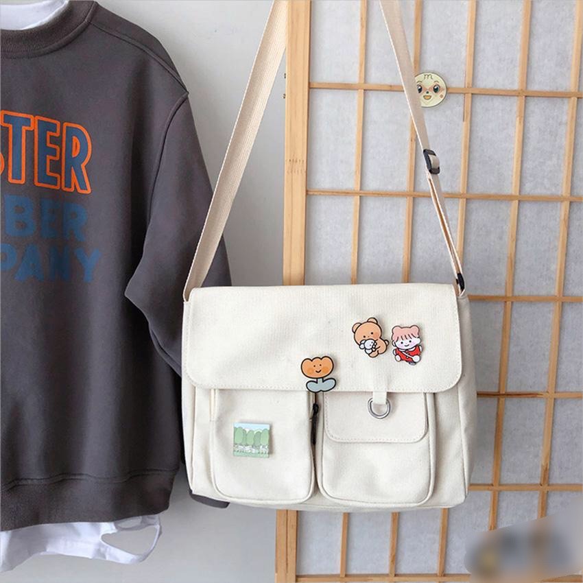 [20 mẫu vừa sách vở] Túi tote canvas đeo chéo giá rẻ trơn vải mềm đi học vừa khổ A4 Thoitranghazin | BigBuy360 - bigbuy360.vn