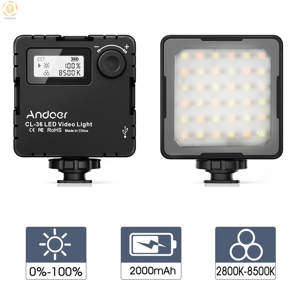 Đèn Led Andoer Cl-36 2800k-8500k 12 Giờ Chiếu Sáng Màn Hình Lcd Có Thể Sạc Lại Kèm 3 Chân Đế Cho Máy Ảnh Dslr