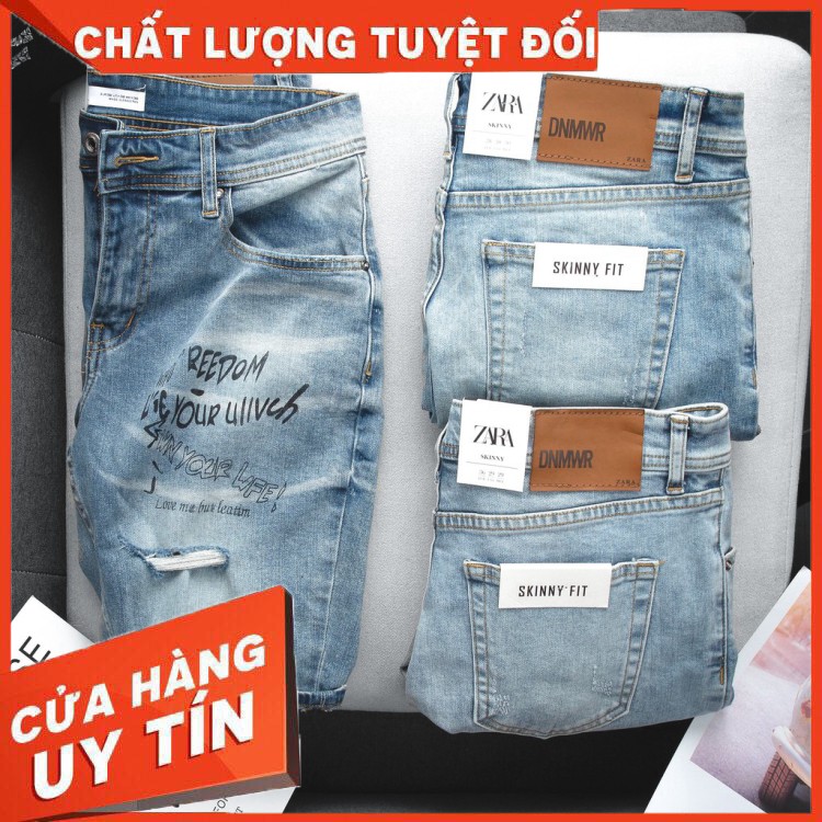Quần Short Jean Nam ZARA hàng VNXK form slim ngang gối rách