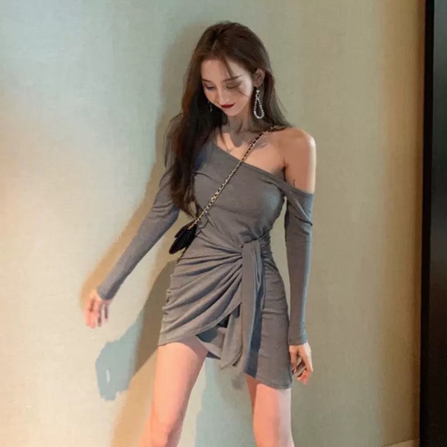 Đầm lệch vai vạt xéo thắt nơ eo 💋