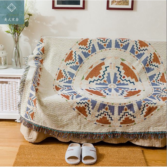 (1)TH Phủ sofa Vải sợi cotton&amp;lanh Morandi organic họa tiết thổ cẩm phong cách Bắc Âu