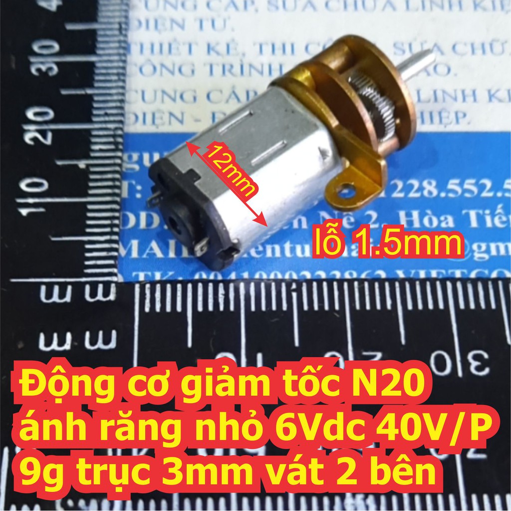 Động cơ giảm tốc N20 bánh răng nhỏ 6Vdc 40V/P 9g trục 3mm vát 2 bên kde7336