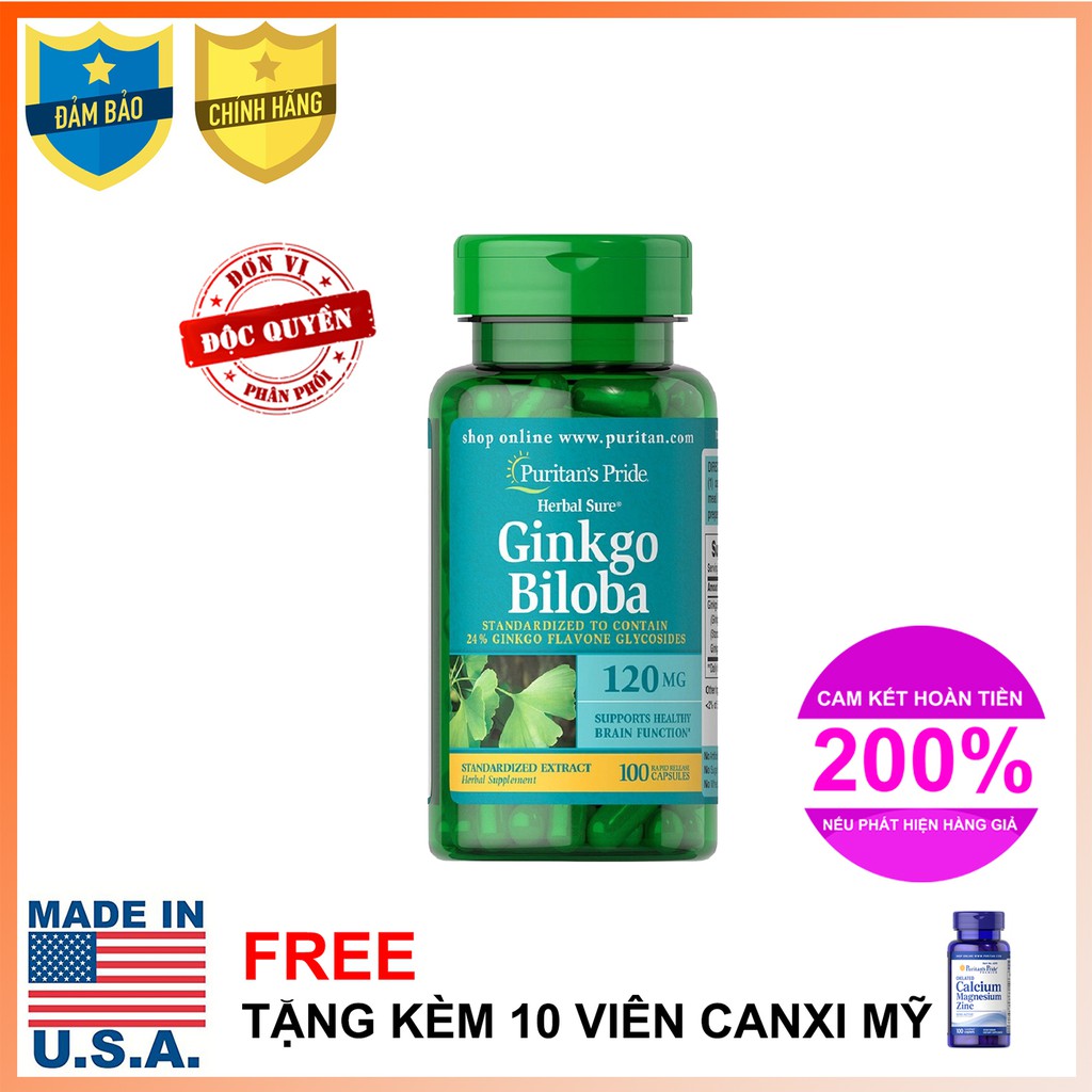Viên uống tuần hoàn não Puritan's Pride Premium Herbal Sure Ginkgo Biloba 120 mg 100 viên