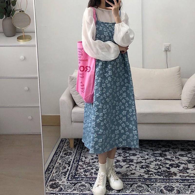 Đầm hoa dài tay thời trang mùa thu xinh xắn dành cho nữ