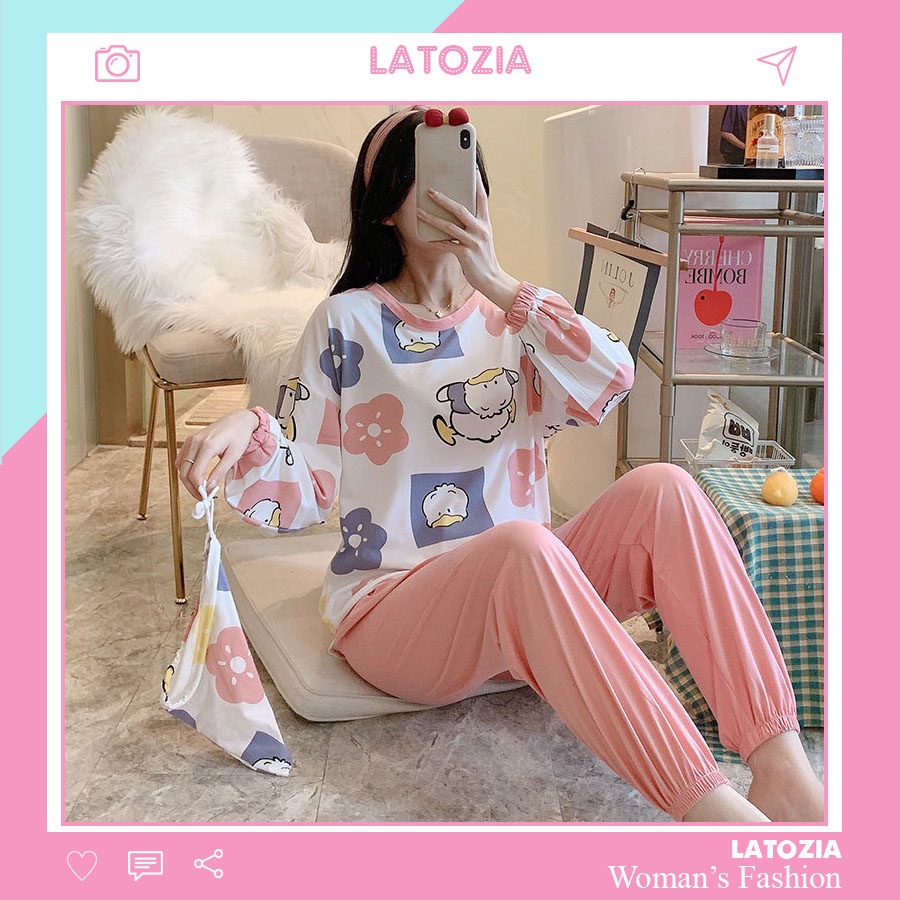 Bộ Ngủ Nữ Thu Đông Đồ Bộ Pijama Mặc Nhà Dài Tay Chất Cotton Thun Co Giãn LATOZIA TD05 | BigBuy360 - bigbuy360.vn