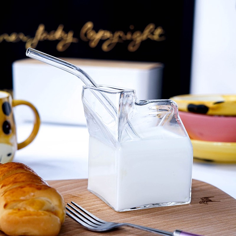 Cốc thủy tinh SWEEJAR thiết kế hình hộp sữa vuông sáng tạo chất liệu kháng nhiệt cao
