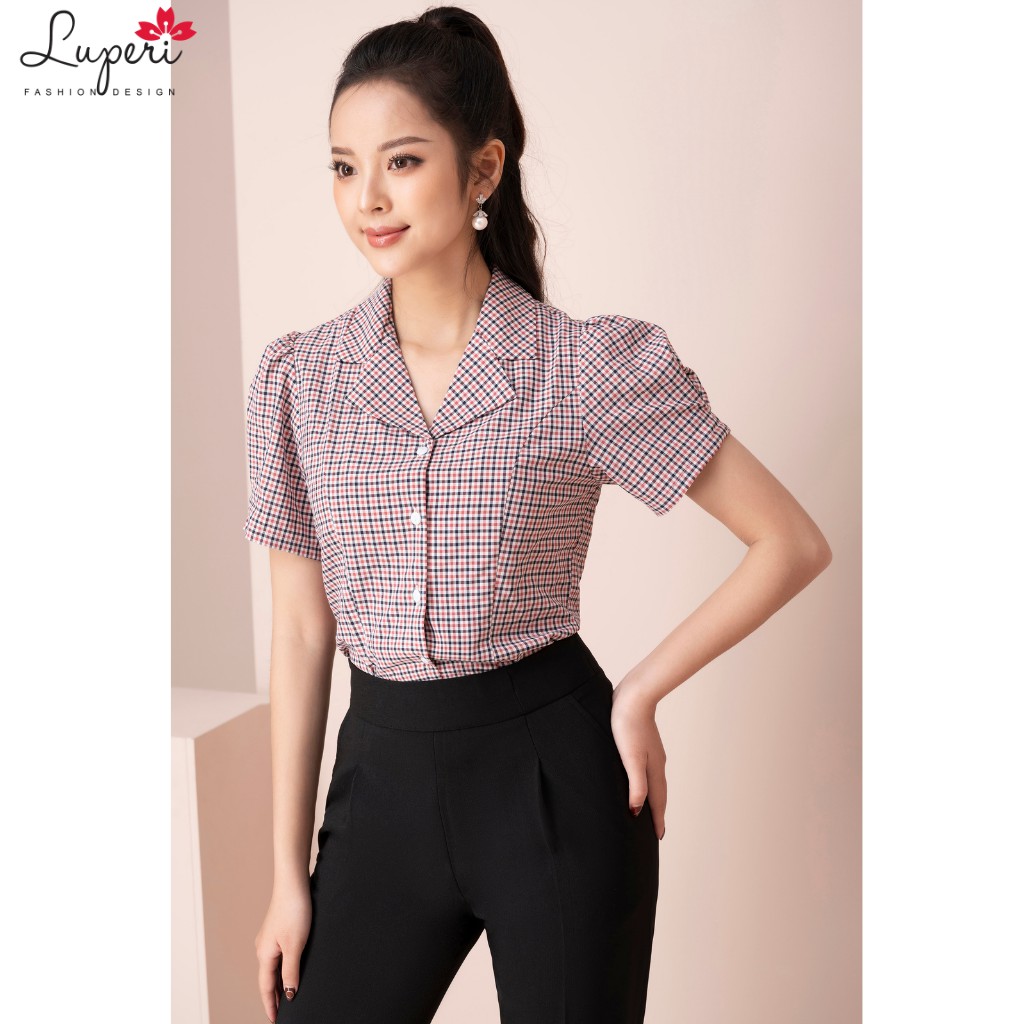 Áo Sơ Mi Thiết Kế Nữ Cao Cấp LUPERI Dáng Suông, Họa Tiết Kẻ Sọc, Cổ Bẻ, Phù Hợp Với Nhiều Loại Trang Phục LFSM1216