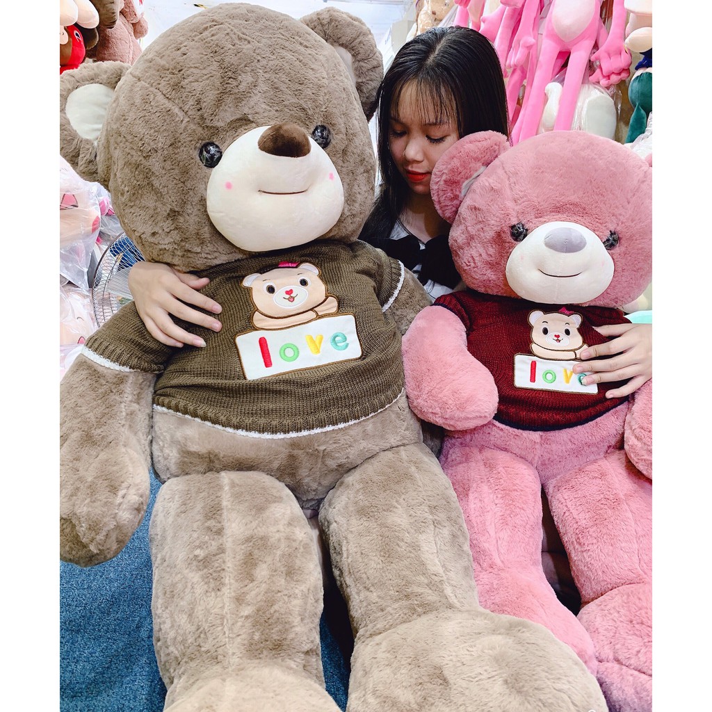 Gấu bông Teddy love 2 màu hồng ghi kích thước 90cm-1m1