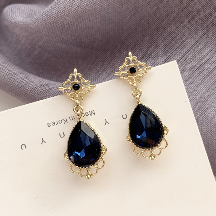 Bông tai Đơn giản giọt nước Hoa tai Sapphire nhân tạo dạ hội
