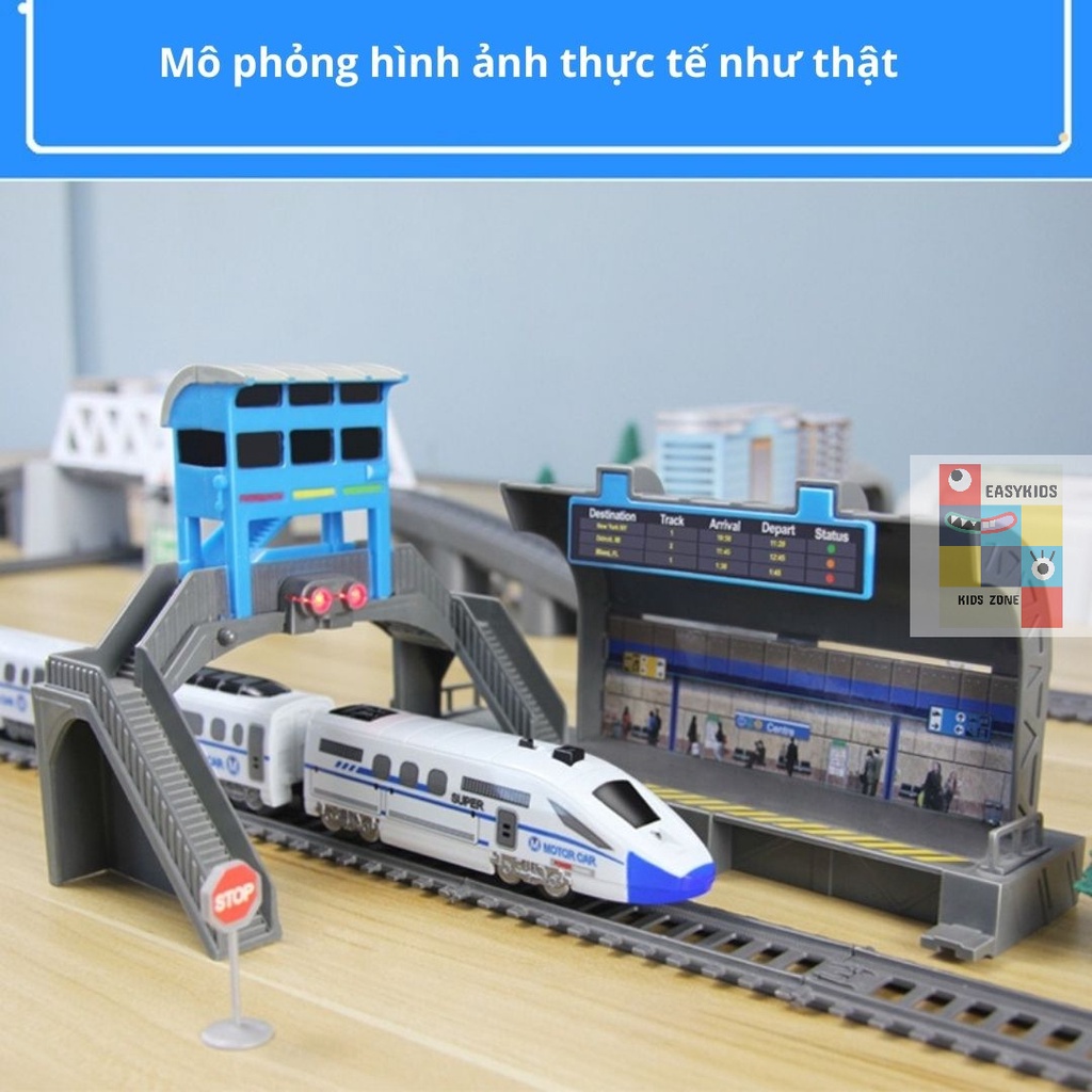 Tàu cao tốc, đồ chơi lắp ráp chạy đường ray gồm nhiều chi tiết nhà, hầm, đèn báo hiệu, cầu cạn Quà tặng sinh nhật