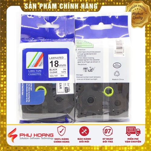 Băng nhãn Brother Nhãn in Hze-141 , 18mm*8m, chữ đen nền trong, Black on Clear