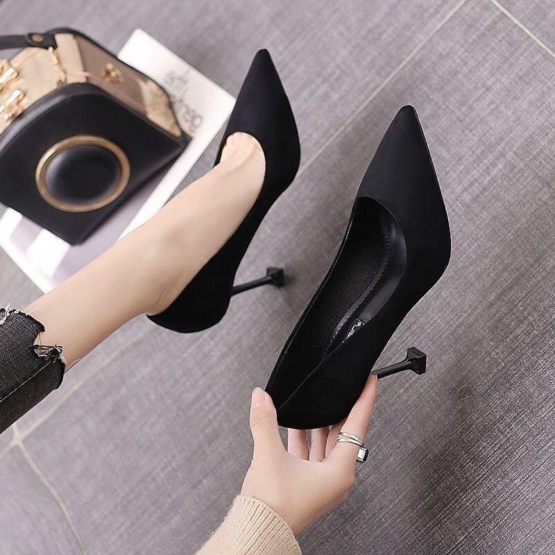Giày Cao Gót Da Lộn Mũi Nhọn 2022 5cm Thời Trang Thu Đông Cho Nữ 7cm