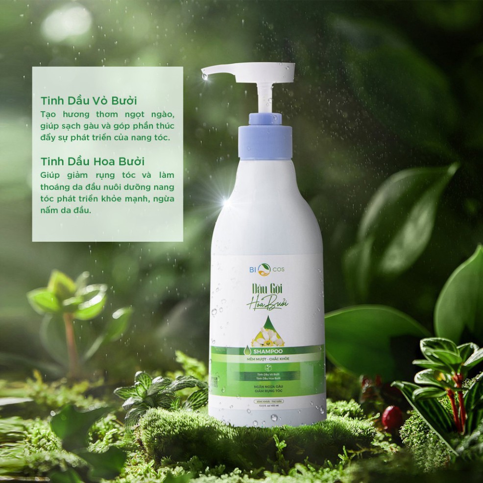 Dầu Gội Đầu Hoa Bưởi BIOCOS - 400ml Ngăn Ngừa Rụng Tóc, Sạch Gầu, Mềm Mượt