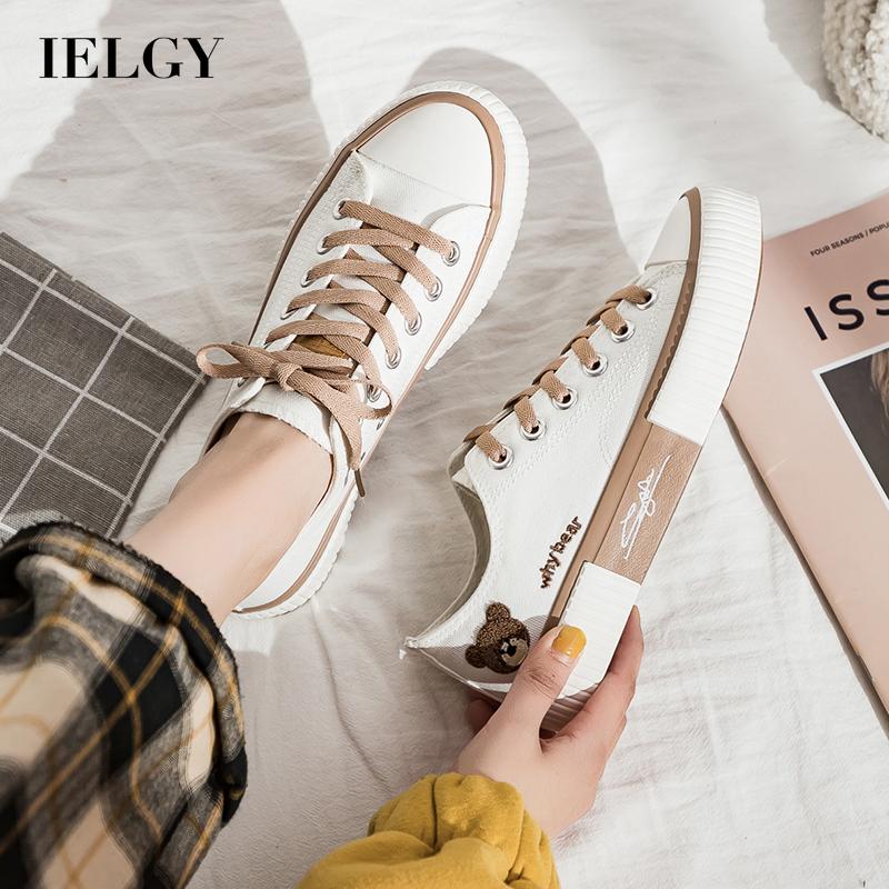 IELGY ins Korean version canvas shoes breathable sneakers outing stylish and generous Bear flat white