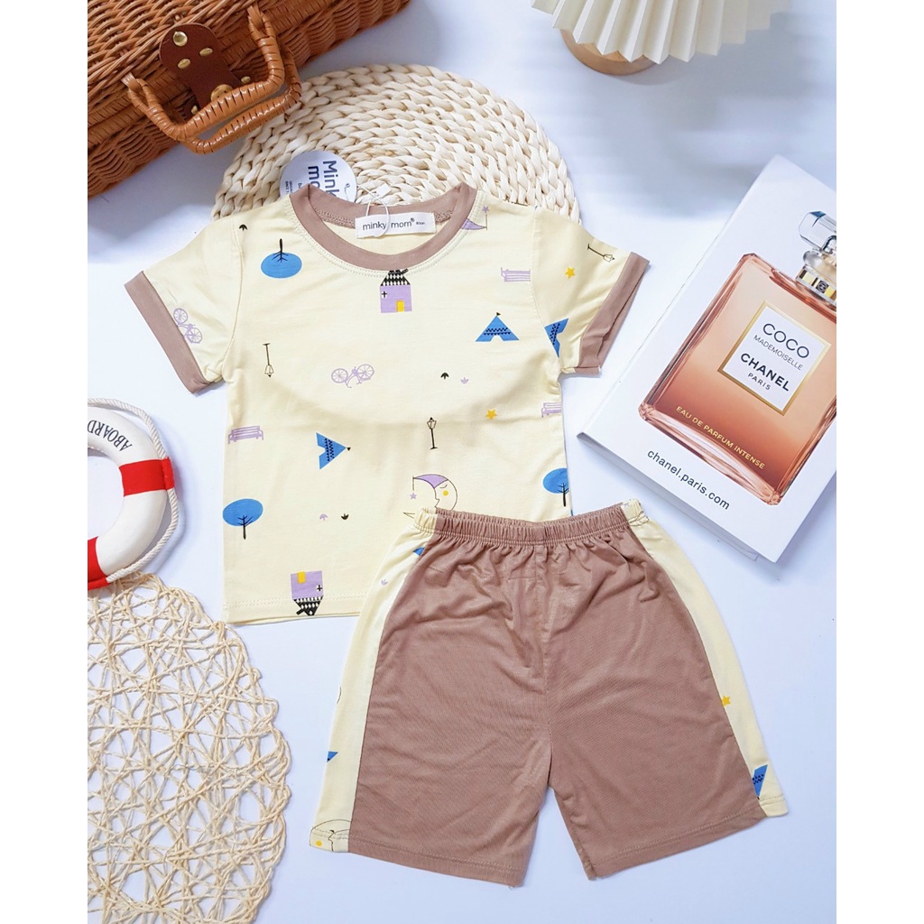 [Bé 7-32kg] Bộ Ngắn tay thun lạnh in toàn thân Minky Mom cho bé trai bé gái từ 7-32kg Form to ( HÀNG CHUẨN )