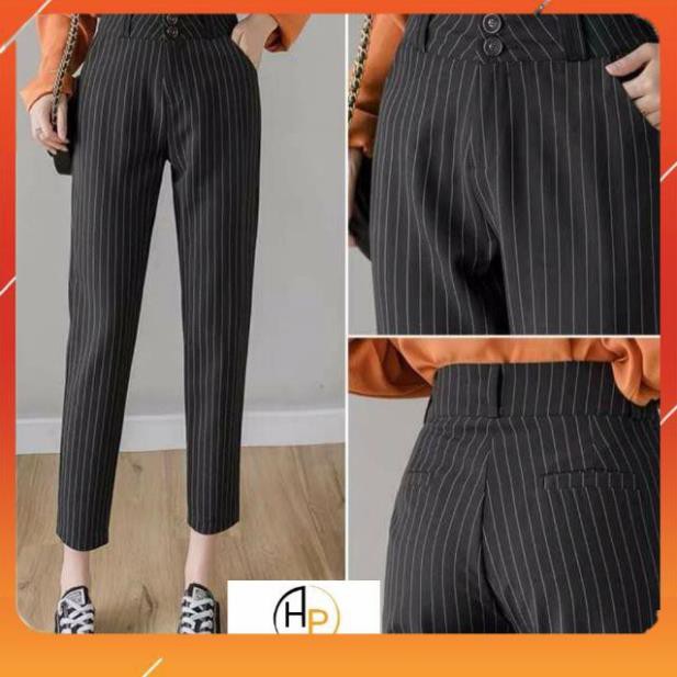 Quần tây công sở  nữ [HÀNG VNXK] kẻ dọc cạp to 6cm chất tuyết mưa co dãn nhẹ mặc siêu tôn dáng
