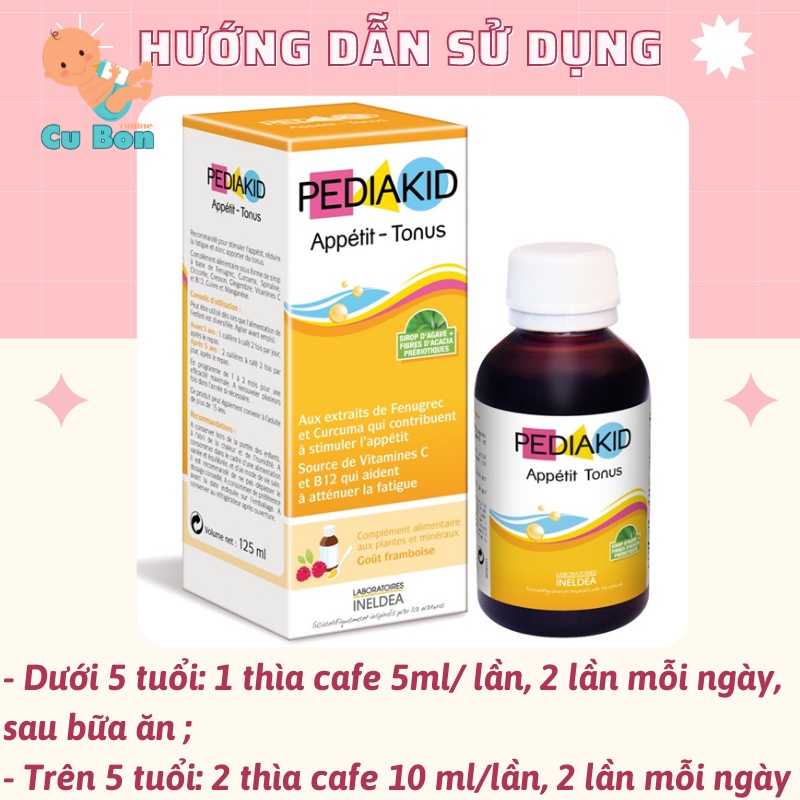 Pediakid ăn ngon Appetit Tonus 125ml của Pháp cho trẻ biếng ăn tăng hấp thụ cải thiện hệ miễn dịch từ  6 tháng trở lên