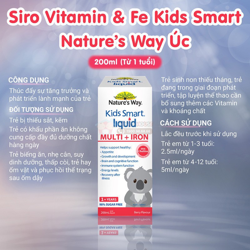 Siro bổ sung sắt và vitamin tổng hợp cho trẻ Multi Iron Nature nội địa ÚC 200ml