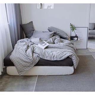 Bộ Drap Trải Giường Vỏ Chăn 5 Món (Hình Thật) Chọn Kiểu Xám caro cộng  M2*2M-M4*2M- M6*2M-M8*2M