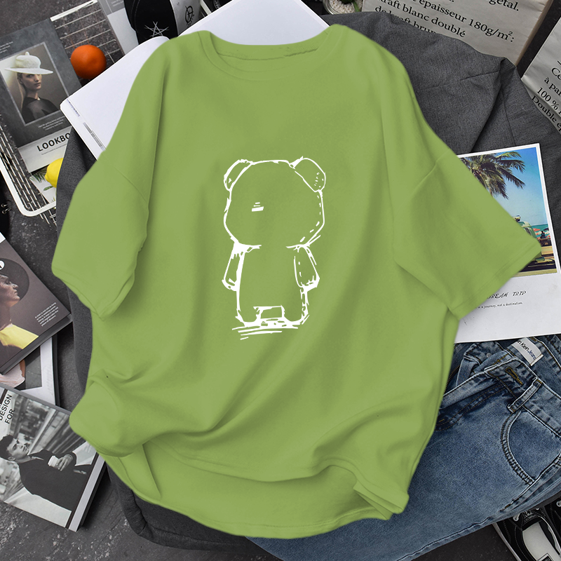 Áo Thun Cotton Cổ Tròn Dáng Rộng Kiểu Hàn Quốc Thời Trang Mùa Hè 2020 Cho Nữ