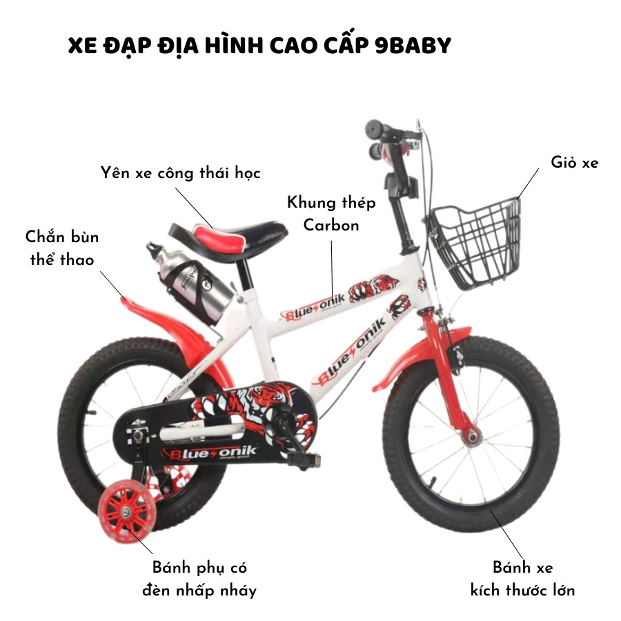 XE ĐẠP ĐỊA HÌNH THỂ THAO TRẺ EM 3 BÁNH CAO CẤP 9BABY TẶNG KÈM BÌNH NƯỚC