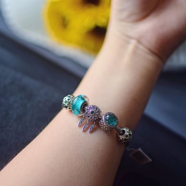 Set vòng charm xanh coban bạc s925 cao cấp