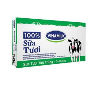 Thực phẩm bổ sung Sữa tươi tiệt trùng Vinamilk 100% Có đường - Lốc 4 Hộp x 110ml 48 hộp